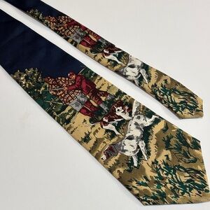 Hunting Scene Italian Silk Repp Tie USA made 56” x 4”